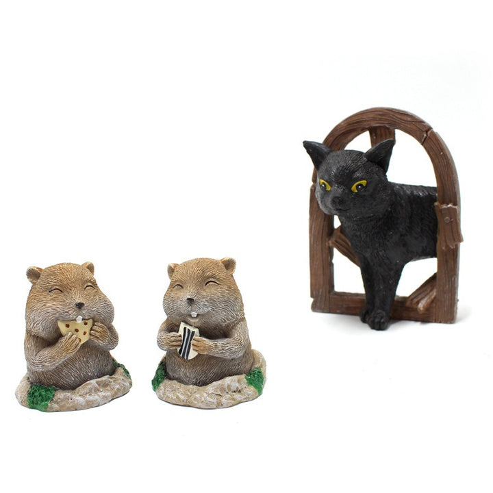 Cat and Mole Garden Figurines Resin Fairy Decor