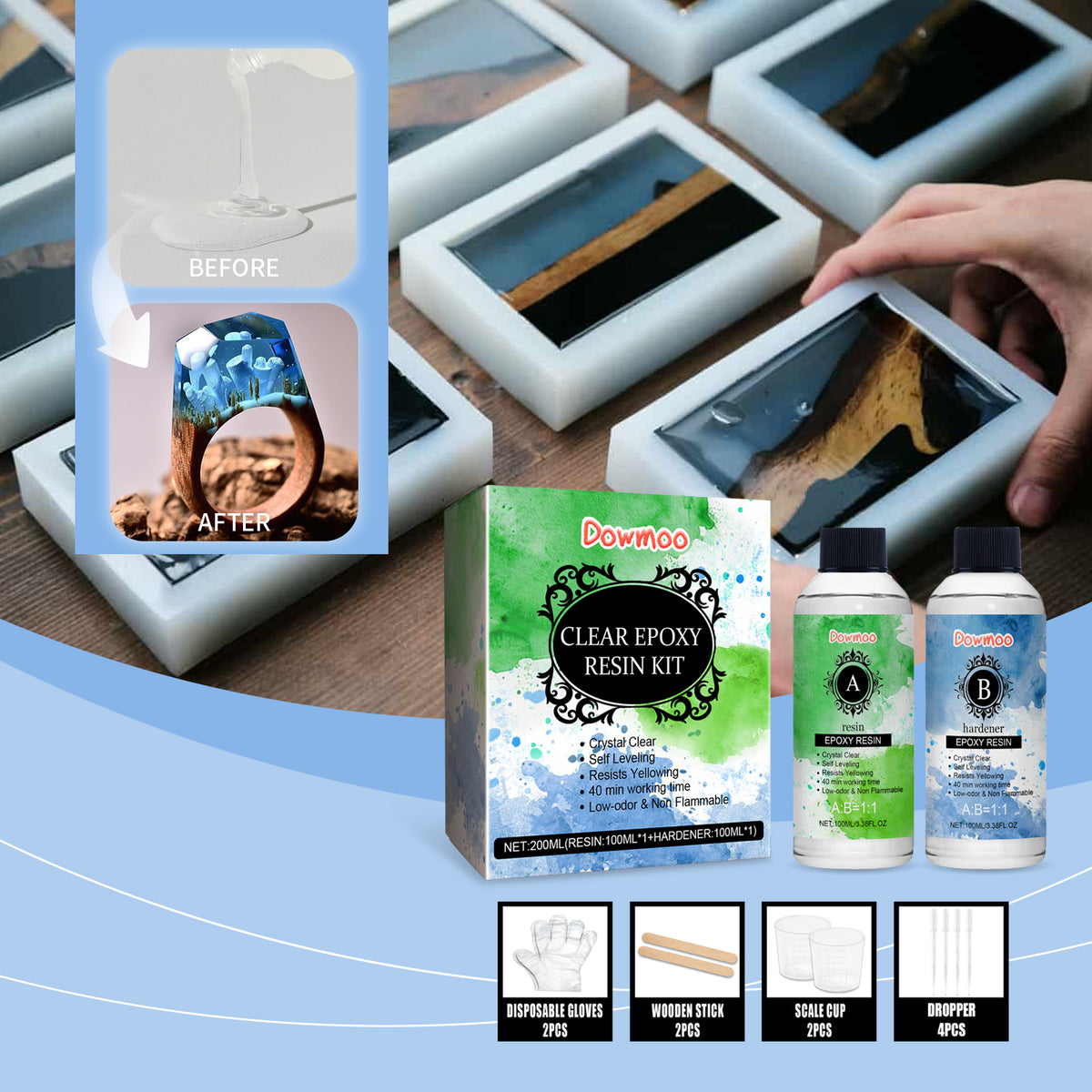 Clear Epoxy Resin Kit for Smooth, Non-Yellowing Crafts