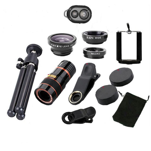 Phone Camera Lens Kit with 12x Zoom, Fisheye and Macro