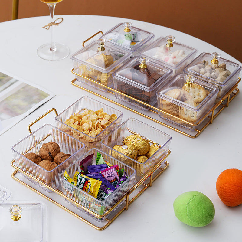 Luxury Snack Dish Set with Lids and Gold Serving Rack
