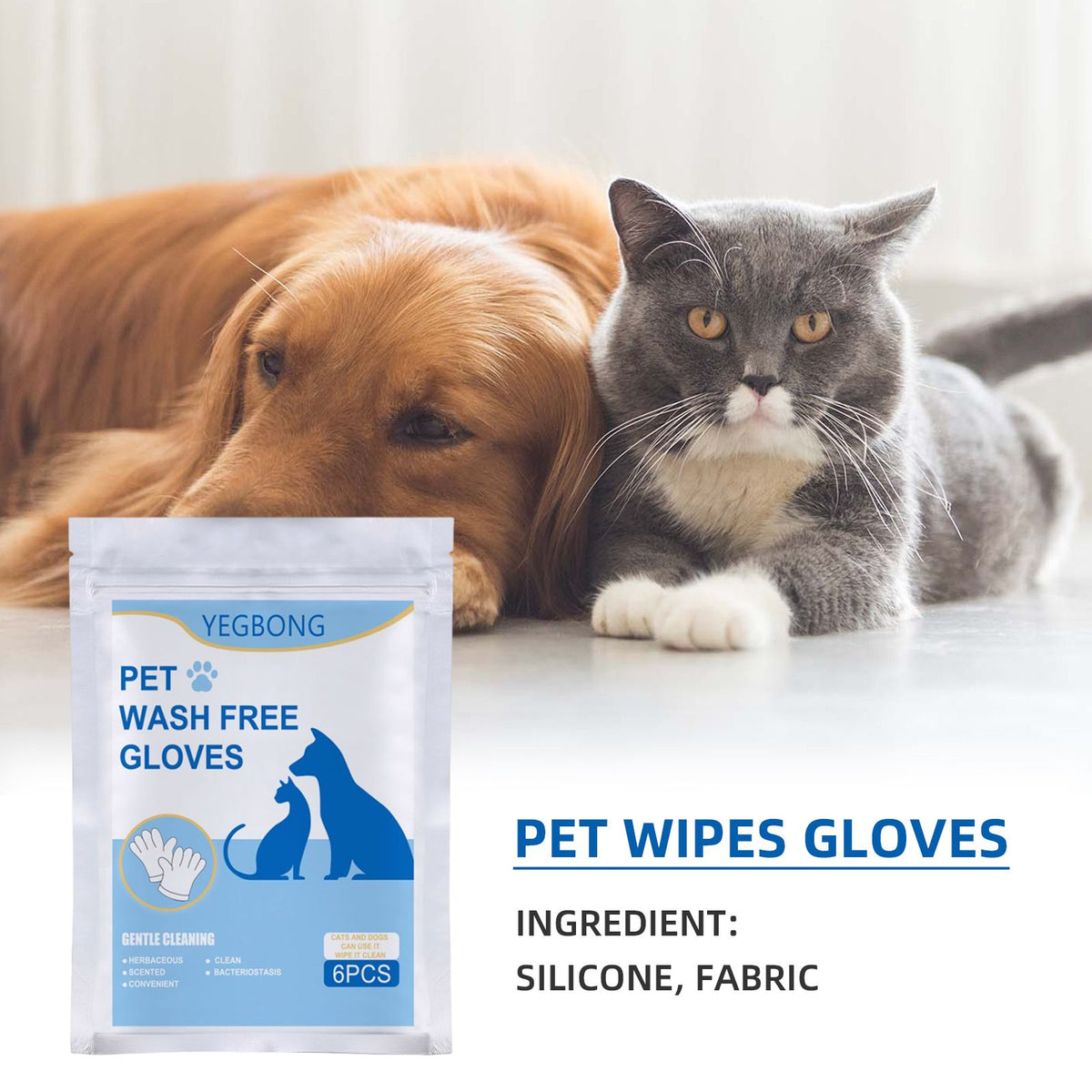Pet Cleaning Gloves for No-Bath Gentle Cat Grooming
