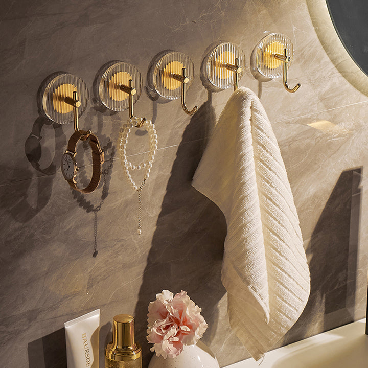 Gold Acrylic Wall Hooks No Drill for Bathroom Storage