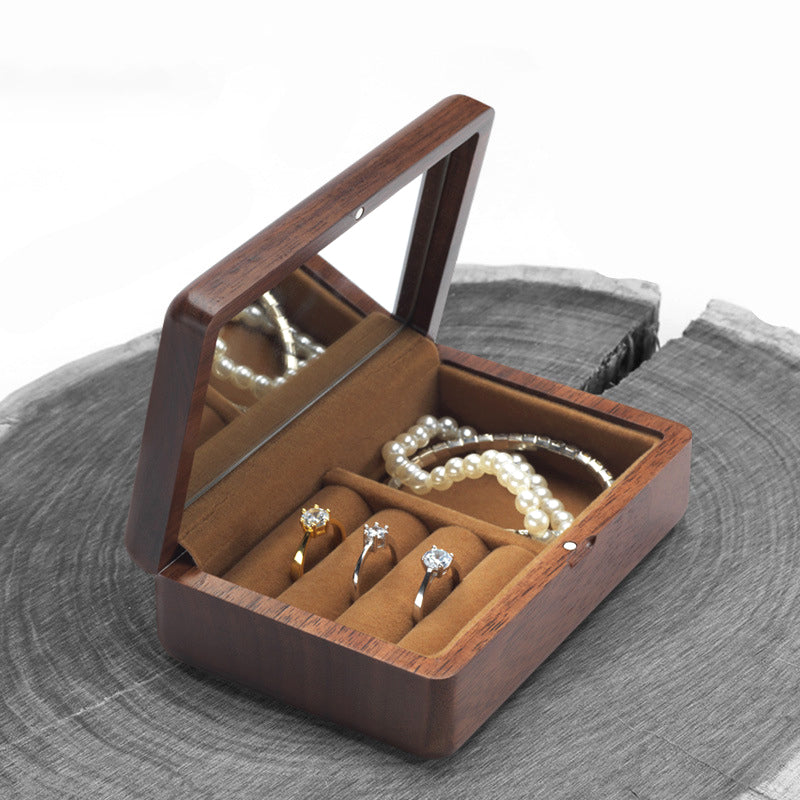 Solid Black Walnut Jewelry Box with Mirror & Magnetic Lid