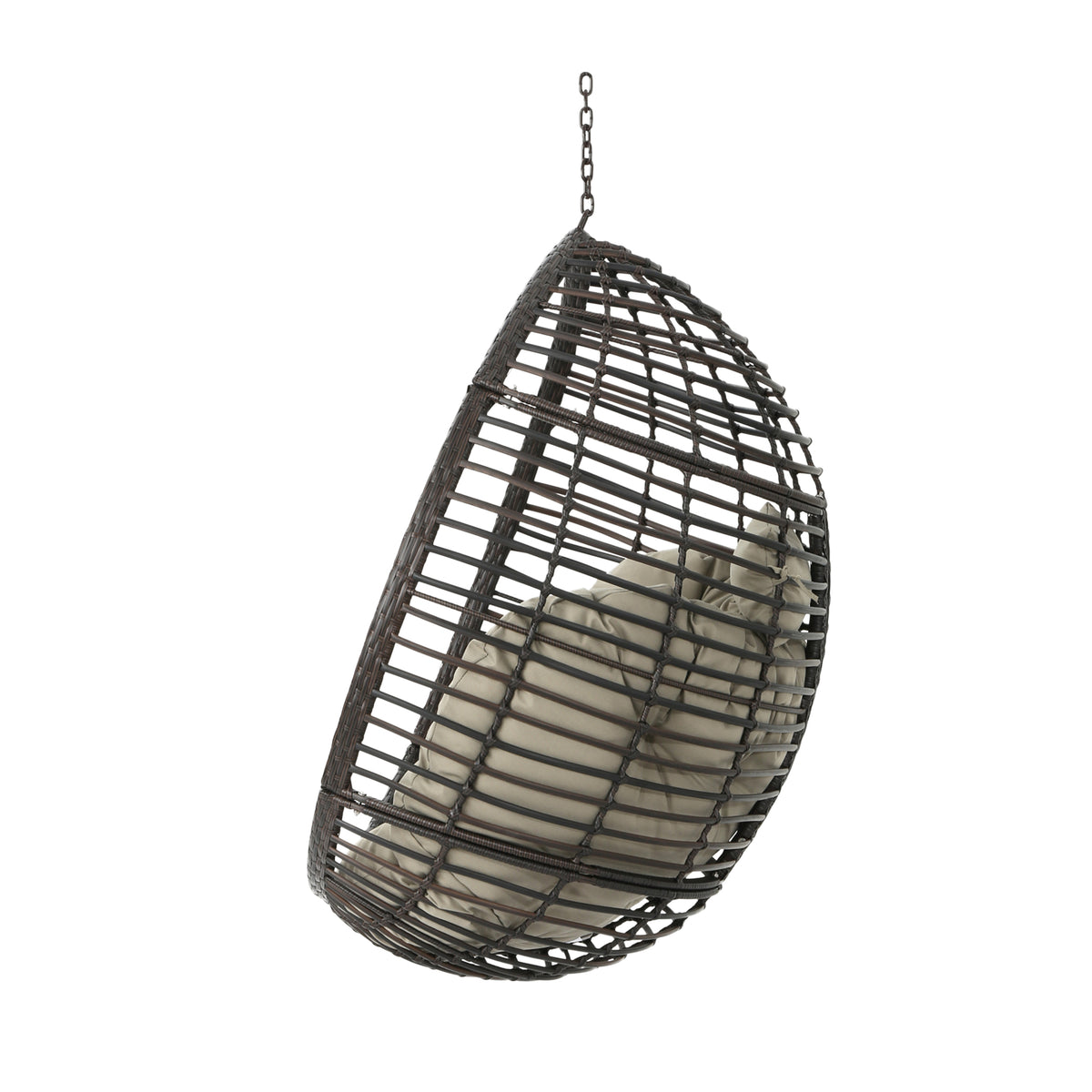 Brown Wicker Egg Hanging Chair with Cushion for Patio