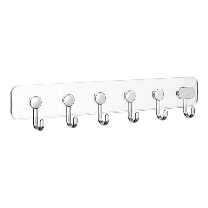 No-Drill Adhesive Wall Hook Rail with Six Hooks for Doors