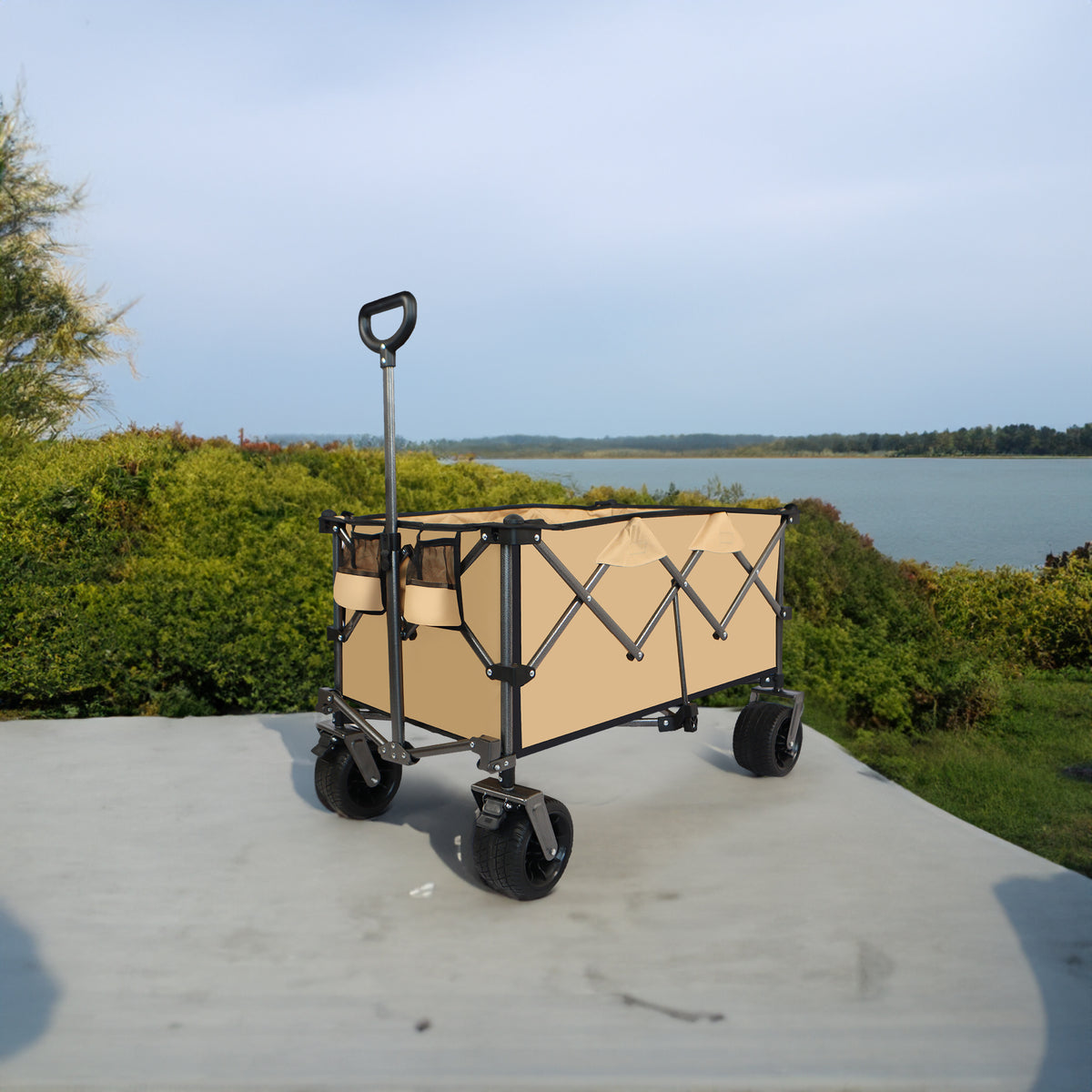 Folding Beach Wagon Cart with All-Terrain Wheels & Brakes