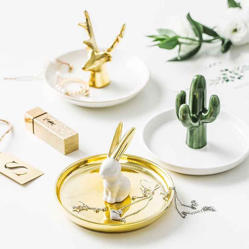 Ceramic Jewelry Stand with Catchall Tray Organizer