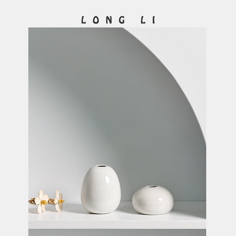Small White Ceramic Bud Vase for Minimalist Shelf Decor