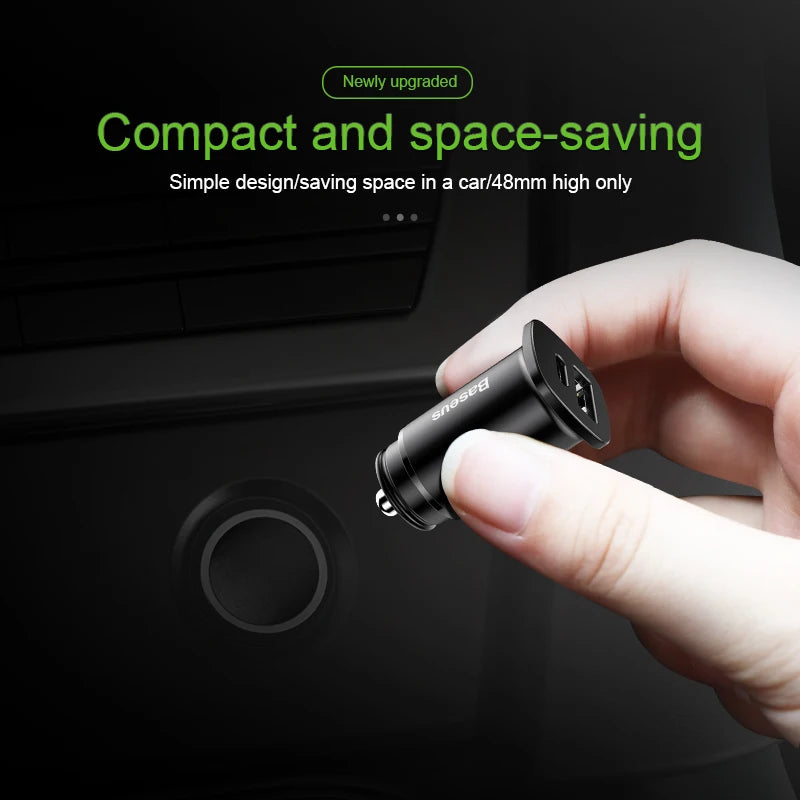 Baseus 30W Car Charger — Dual USB-C PD Fast Charge