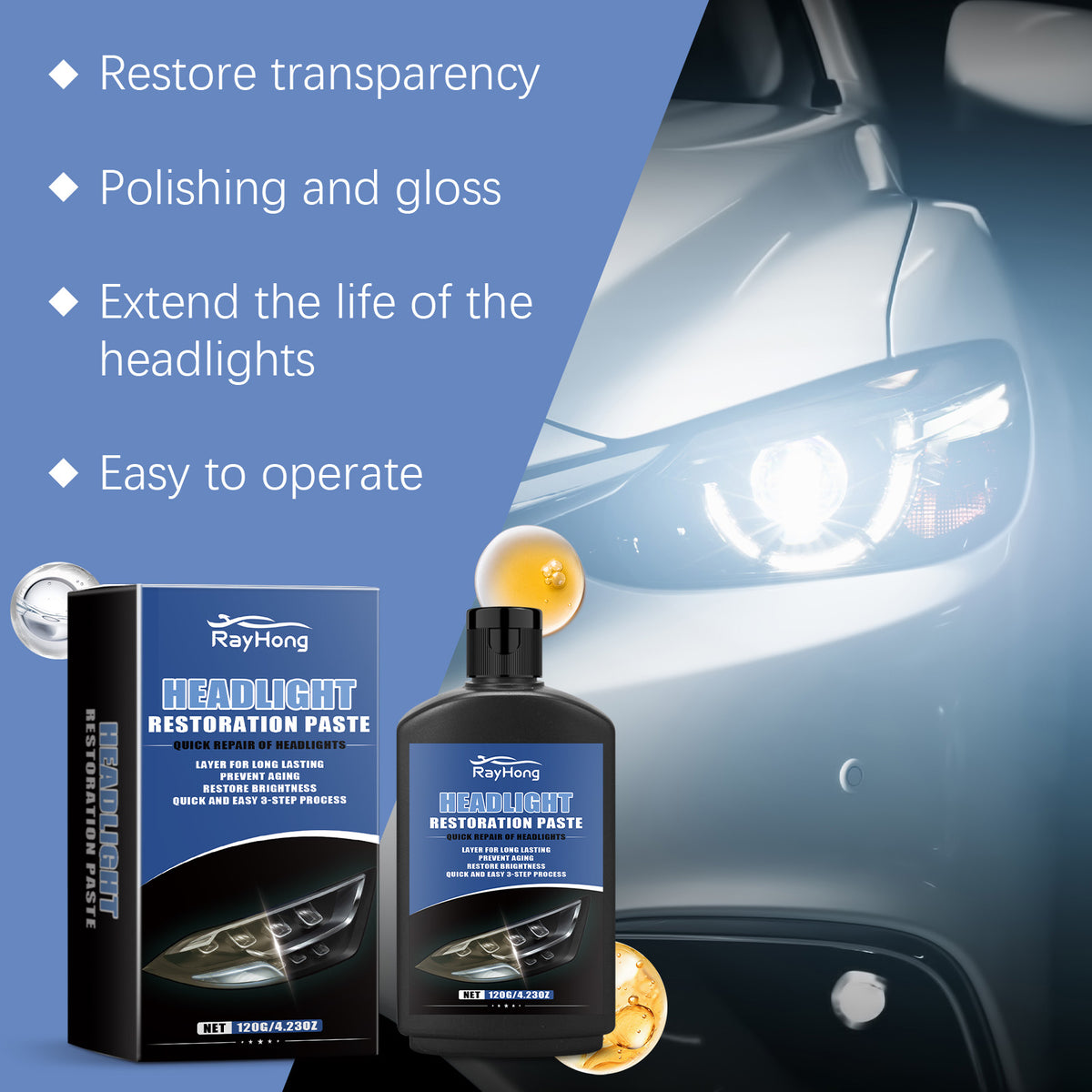 Car Headlight Restoration Cream for Clearer, Brighter Lenses