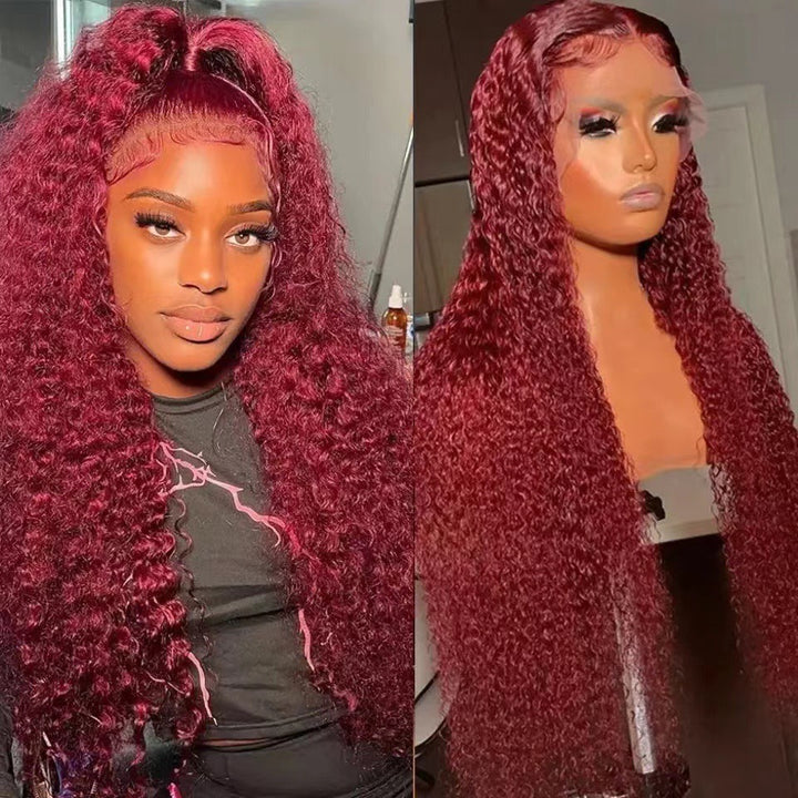13x4 Lace Front Wig: Voluminous Burgundy Curls