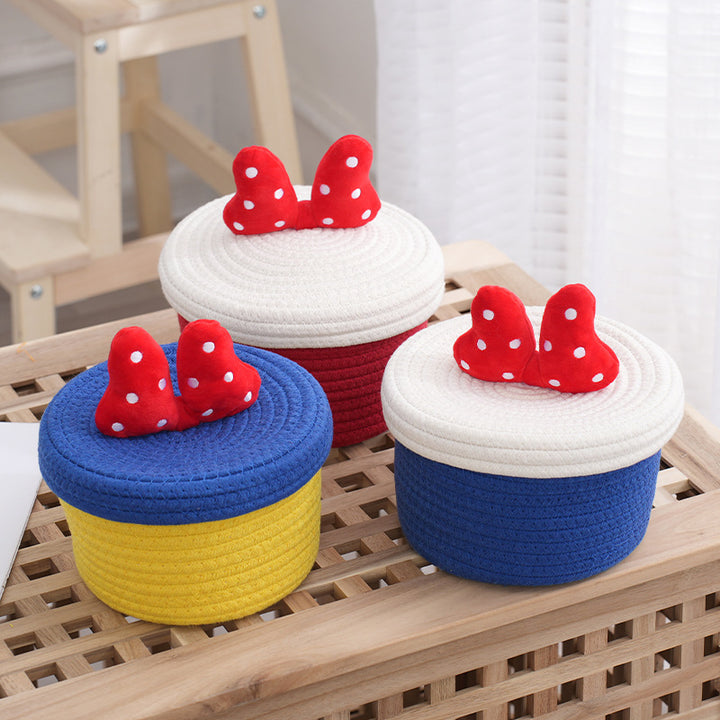 Cotton Rope Storage Basket with Lid for Desk Decor