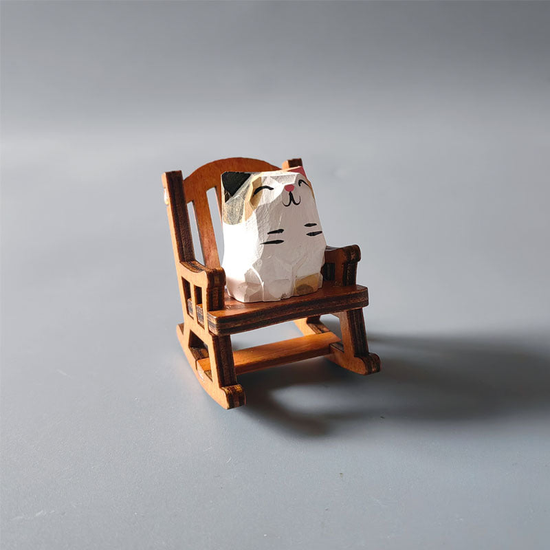 Wooden Animal Ornament with Mini Rocking Chair Decor