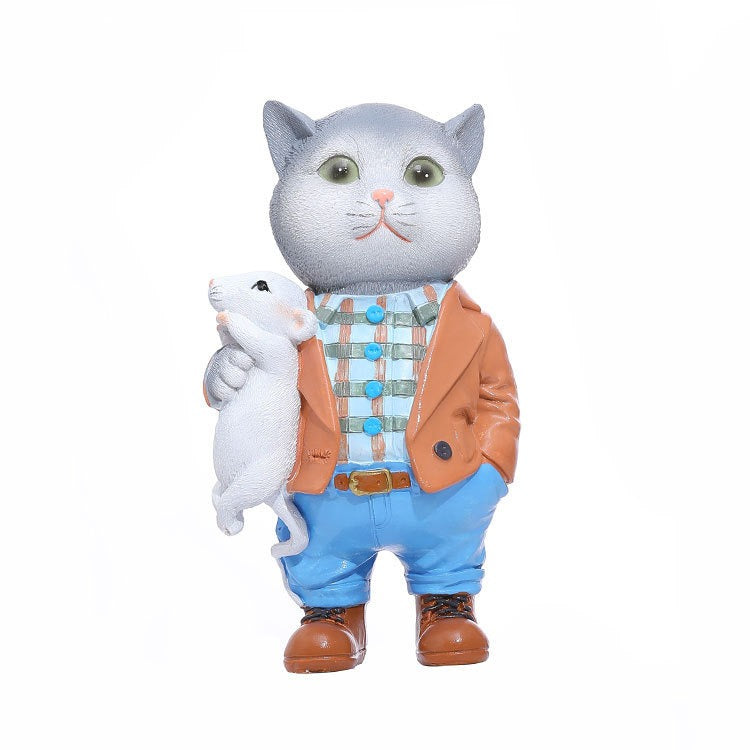 Cat Garden Statue with Mouse Friend, Outdoor Resin Decor
