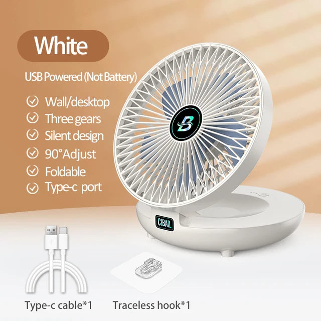 Folding Desktop Fan: Cordless Wall-Mount Cooling