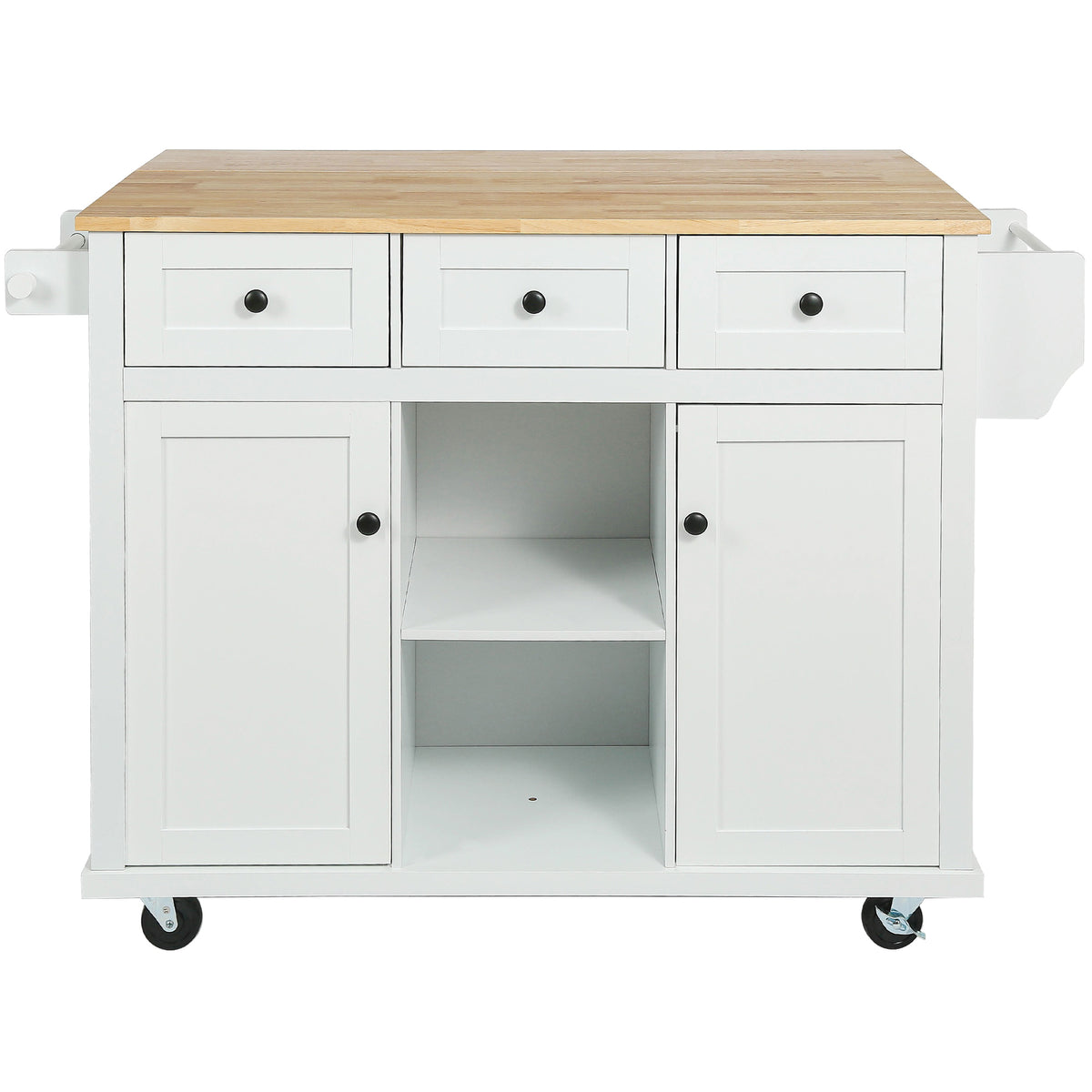 Rubber Wood Kitchen Island Cart with Drop Leaf Extensions