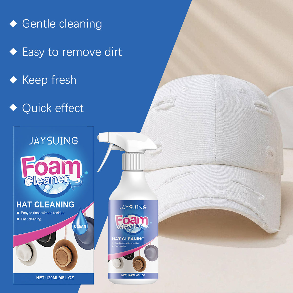 Hat Foam Cleaner for Quick, Gentle No-Wash Cleaning