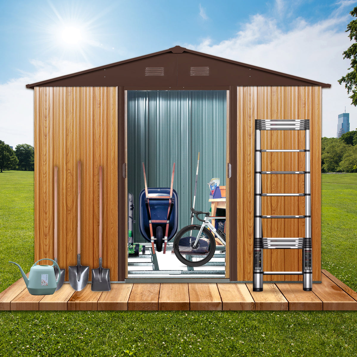 Metal Storage Shed 8x6 ft with Sloped Roof and Floor