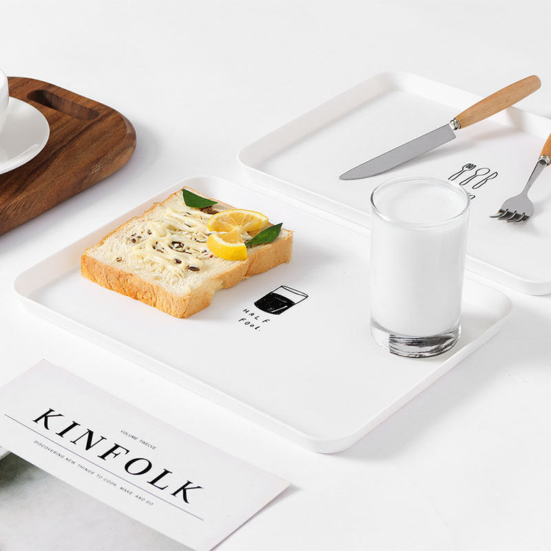 Nordic Rectangular Breakfast Plate, Matte White Plastic