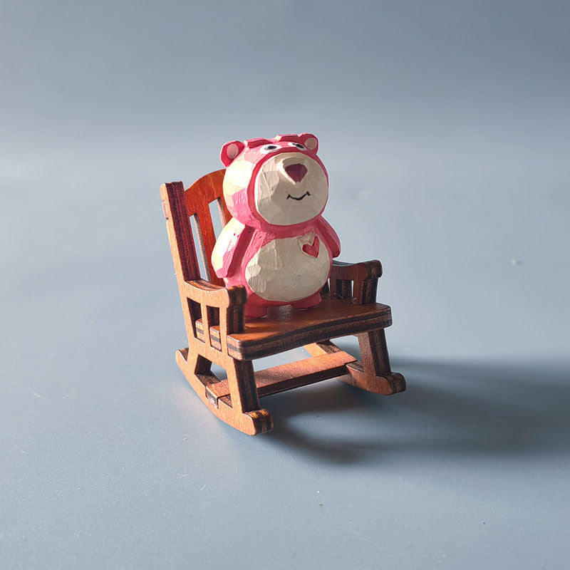 Wooden Animal Ornament with Mini Rocking Chair Decor