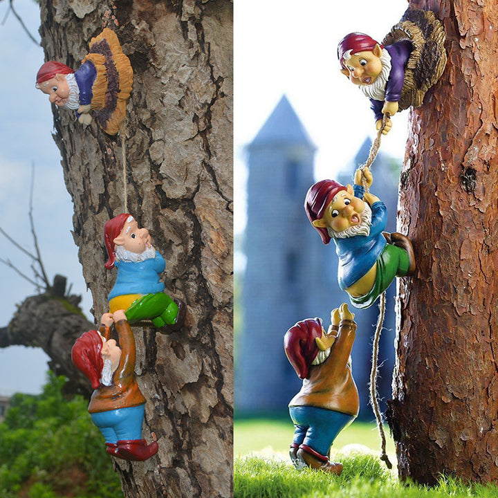 Resin Gnome Tree Climbing Decor Set of Three