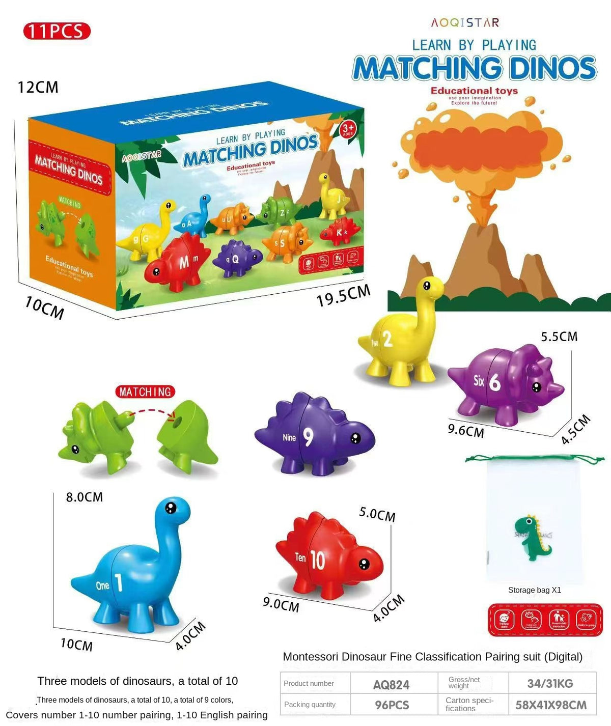 Dinosaur Matching Puzzle Toy for Early Letter Learning