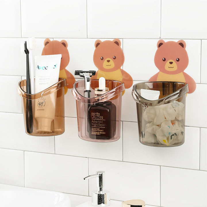 Bear Wall Toothbrush Holder, No-Drill Bathroom Storage Cup