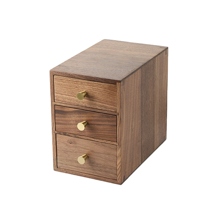 Small Solid Black Walnut Desk Organizer with 3 Drawers