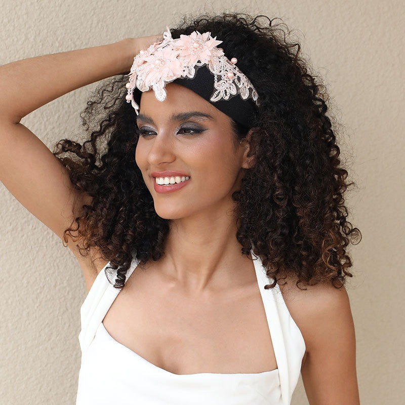 Embroidered Crystal Flower Headband for Romantic Events