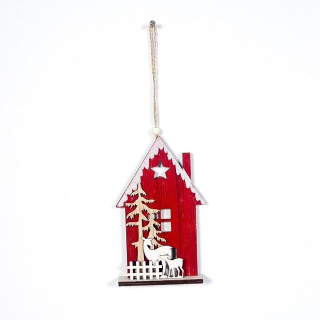 Wooden Christmas Tree Ornaments Rustic Holiday Village