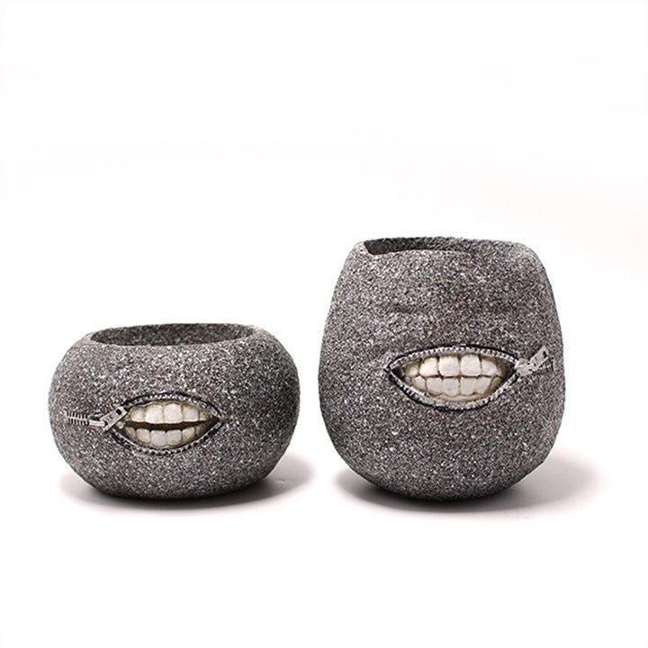 Zipper-Mouth Stone Succulent Planter for Desk & Patio Decor
