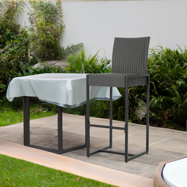 Woven Resin Outdoor Bar Stool with Black Metal Frame