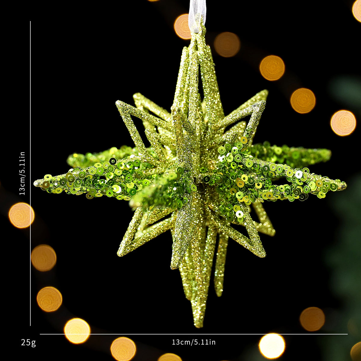 Green Glitter Christmas Ornaments – 7-Piece Holiday Set