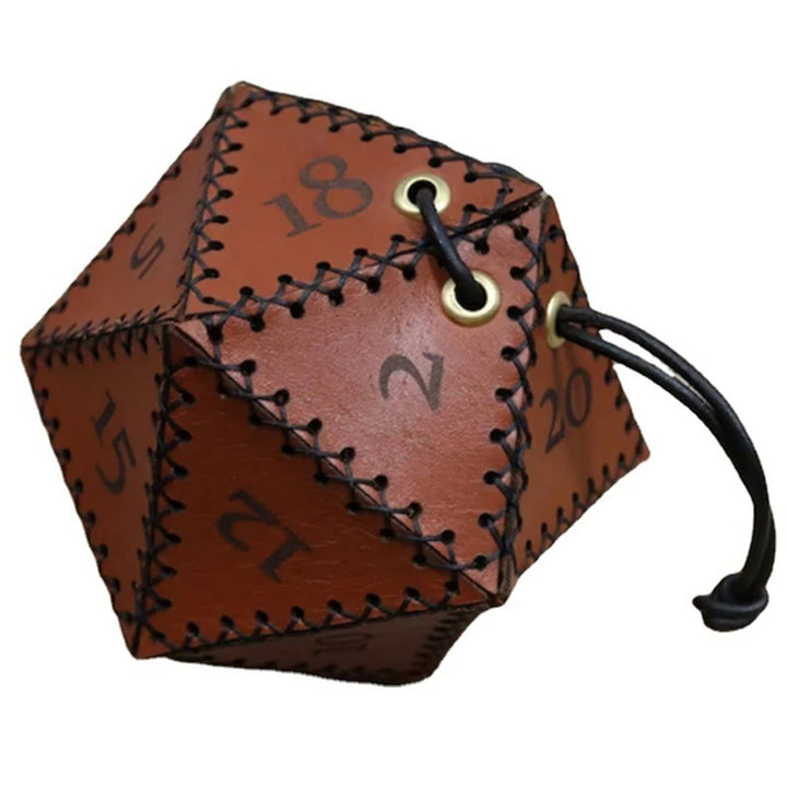 Leather D20 Dice Bag with Drawstring and Brass Eyelets
