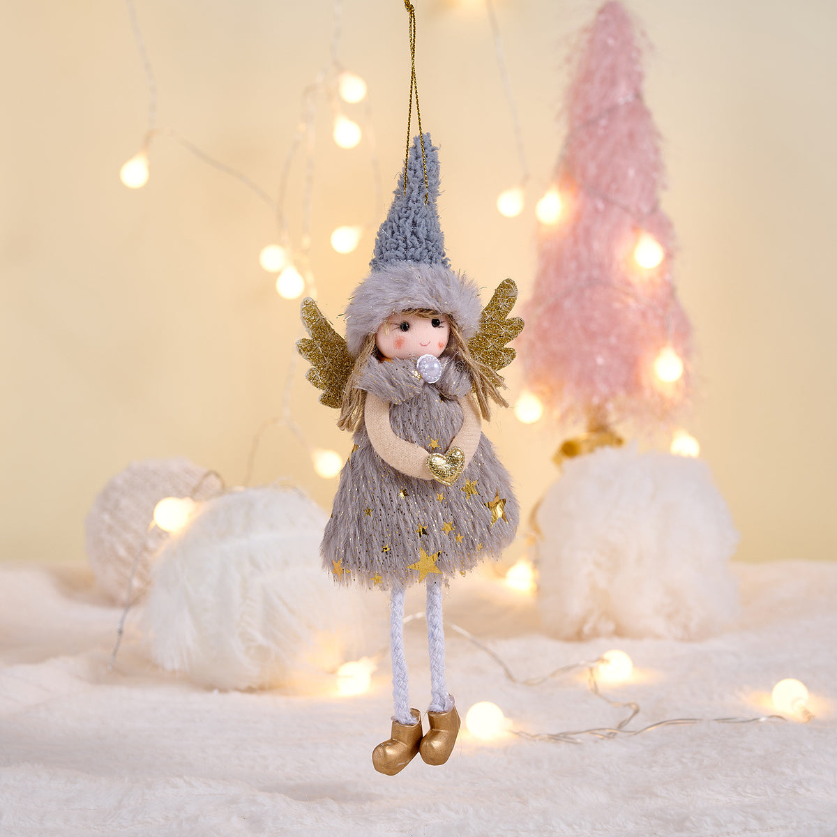 Christmas Angel Ornaments, 3-Piece Pink Reindeer Set