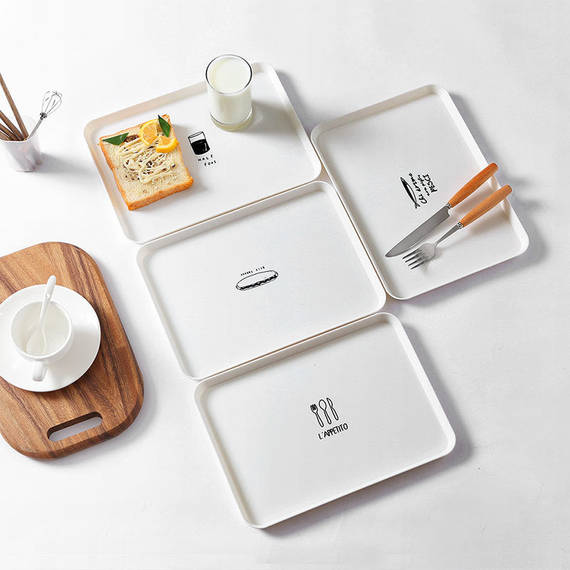 Nordic Rectangular Breakfast Plate, Matte White Plastic