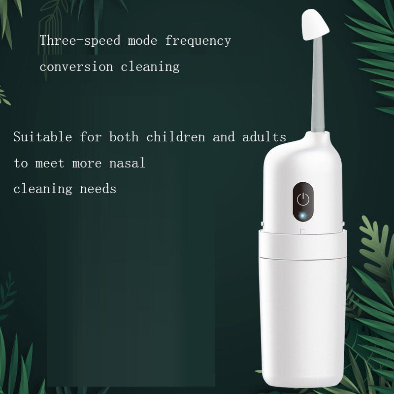 Product packaging showing 'ELECTRIC NASAL CLEANER' text with blue and white units against blue and white geometric background