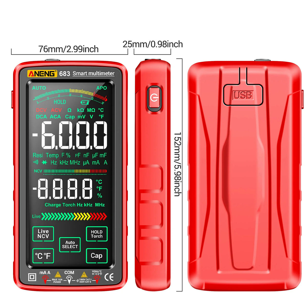 Touch Screen Digital Multimeter with NCV Live Detection
