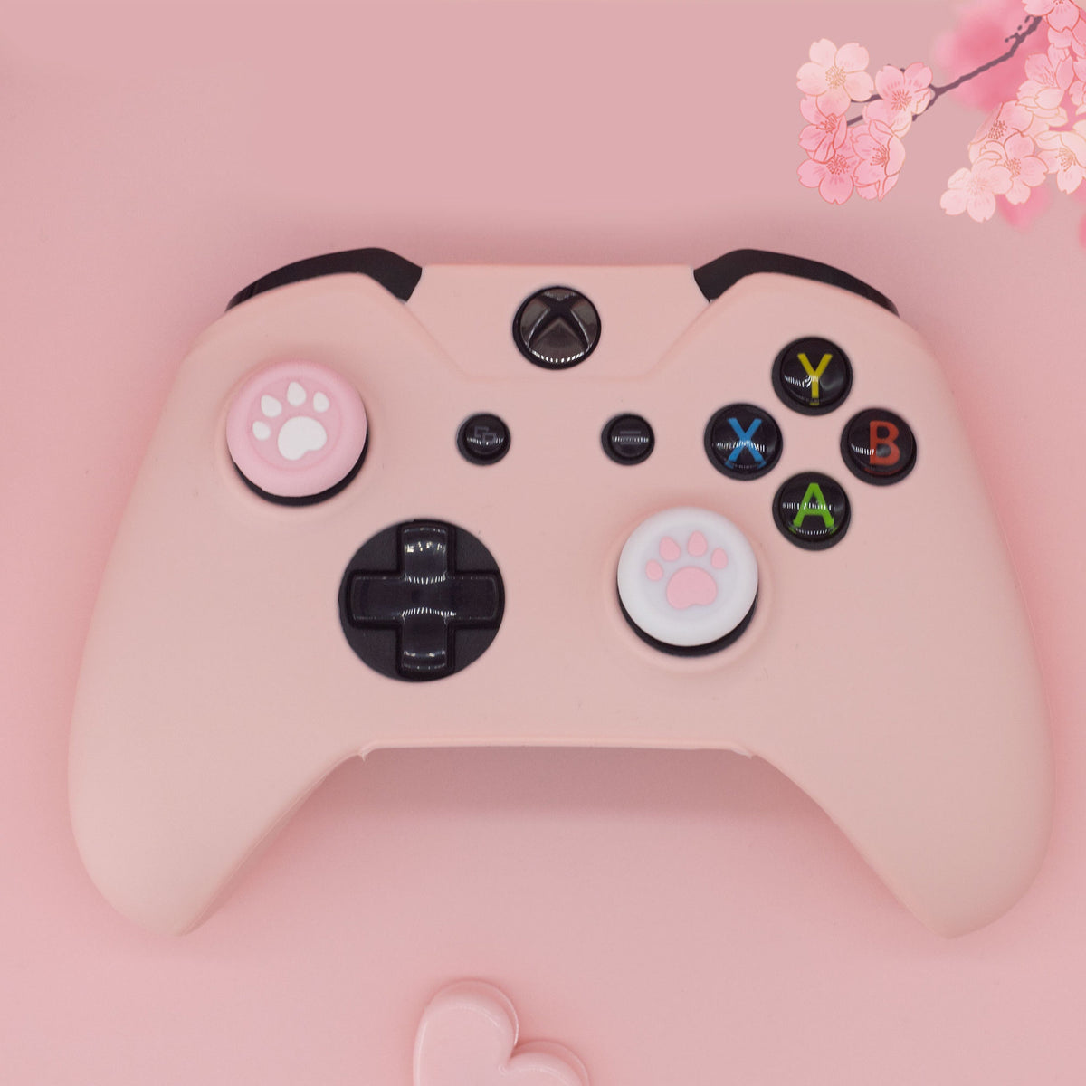 Pink Silicone Xbox Controller Cover with Paw-Print Caps