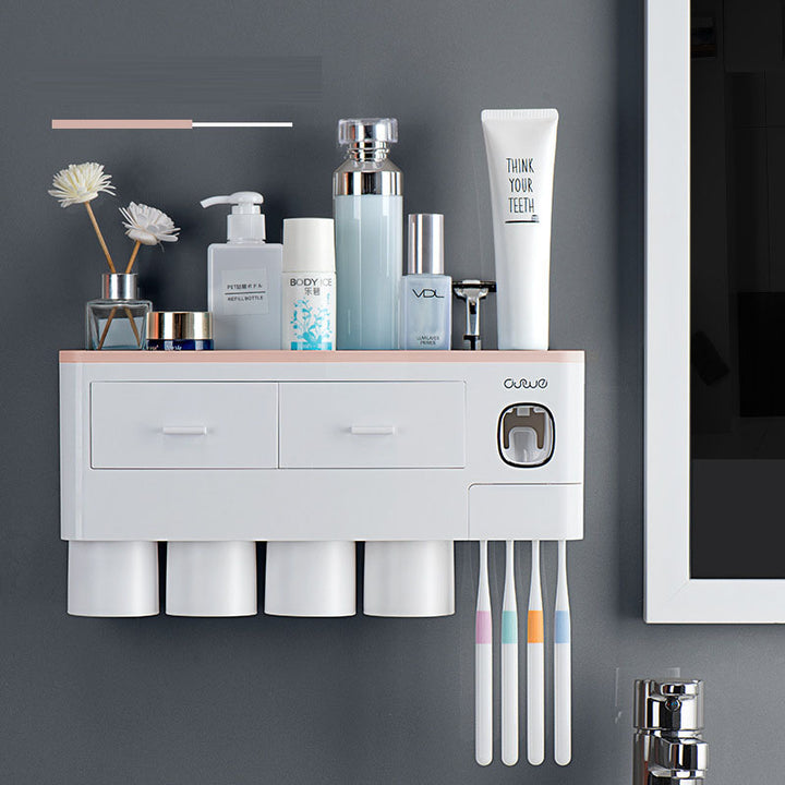 Wall Mounted Toothbrush Holder with Toothpaste Squeezer