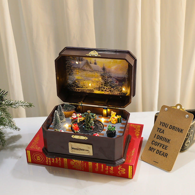 Rotating Christmas Music Box With Glowing Winter Scene