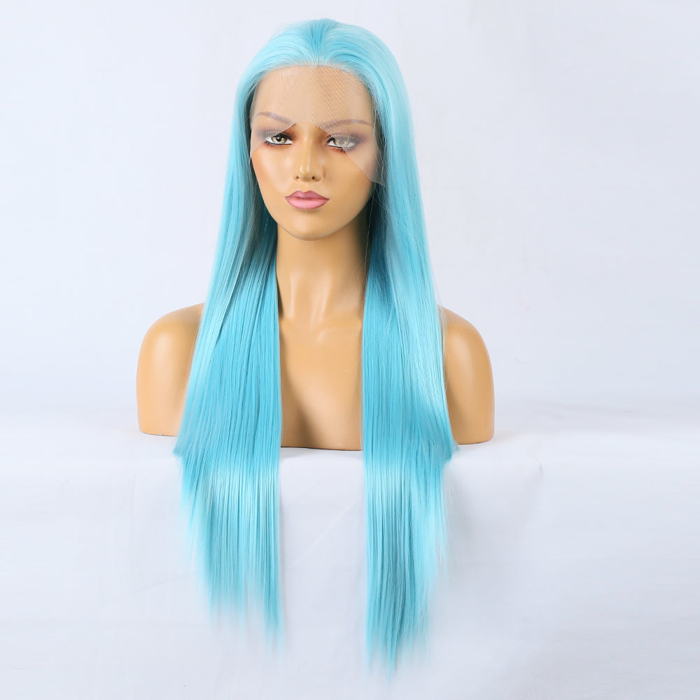 Blue Lace Front Wig – Long Aqua Straight Statement Hair