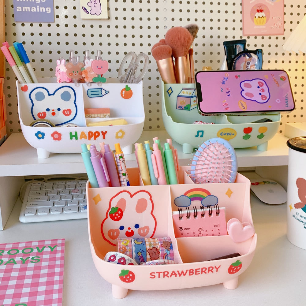 Cute Desk Pen Holder with Compartments for Dorm Desks