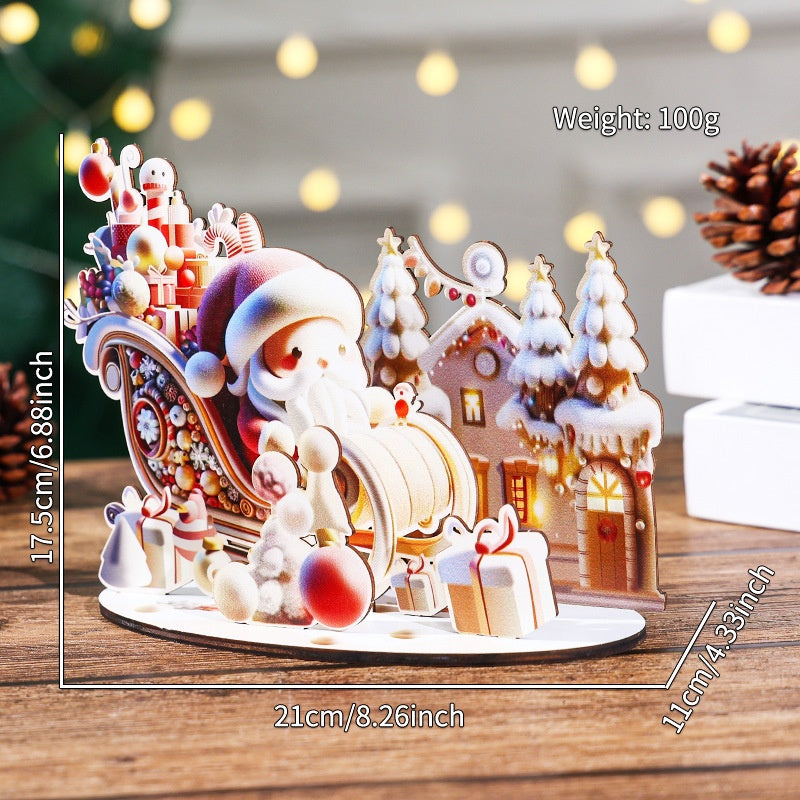 Christmas Wooden Puzzle House Decor for Festive Desks