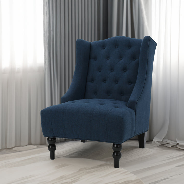 Navy Tufted Wingback Chair for Living Room Accent