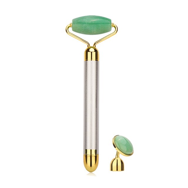 Vibrating Jade & Rose Quartz Roller — Pro Anti-Aging Facial