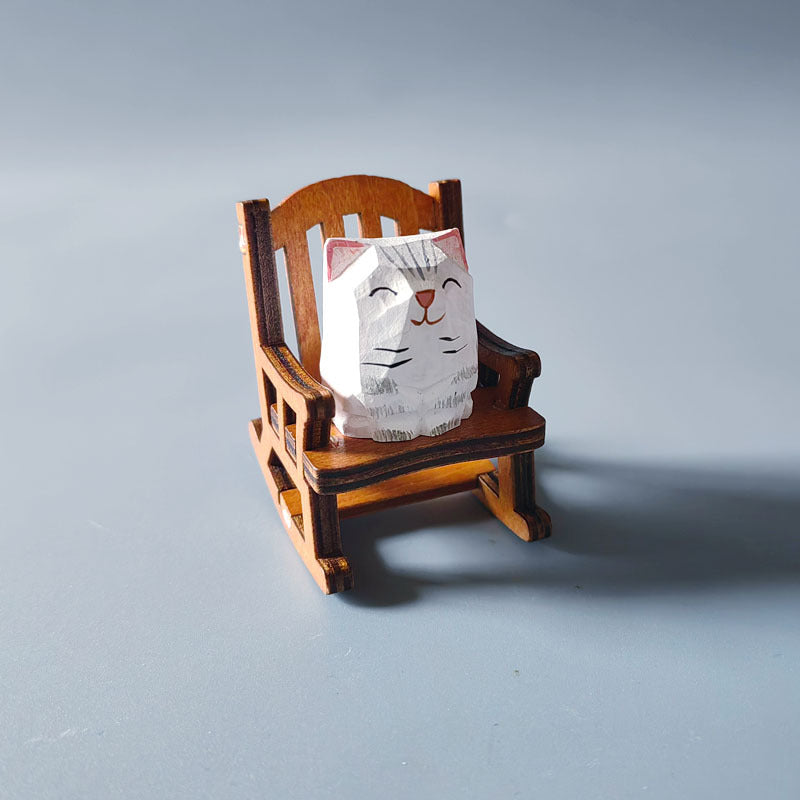 Wooden Animal Ornament with Mini Rocking Chair Decor