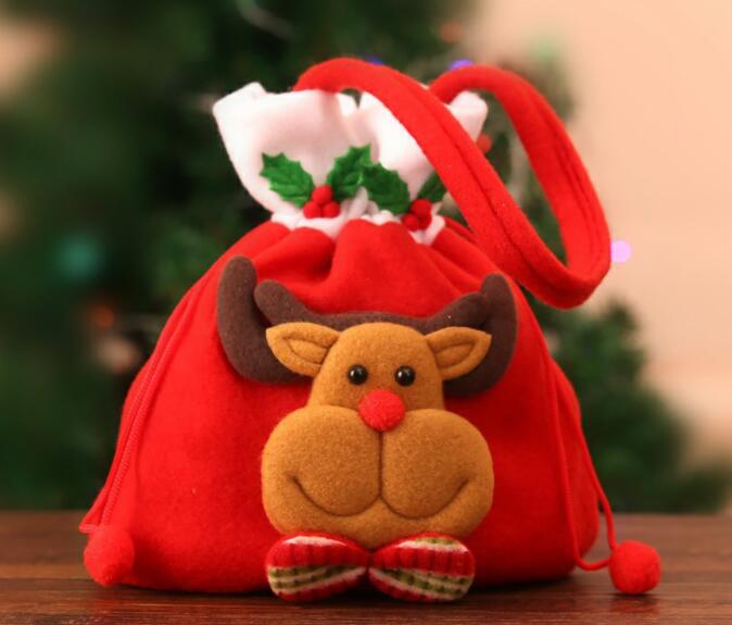 Christmas Gift Bag with Plush Santa Face Drawstring Tote