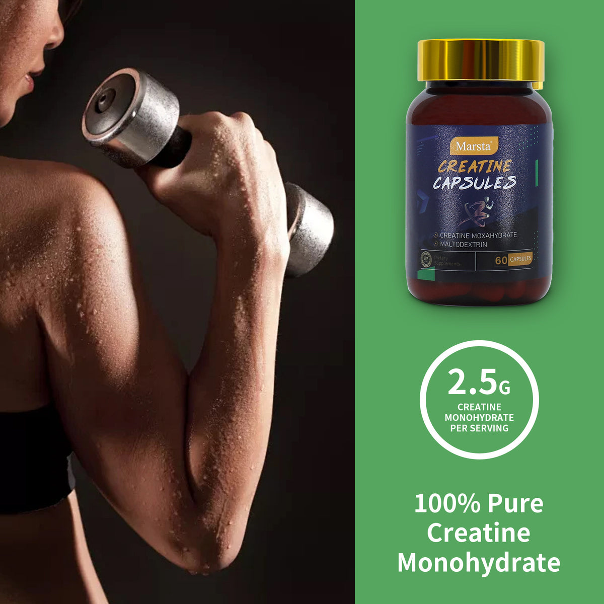Creatine Monohydrate Capsules — 2.5g Pure for Strength Gains