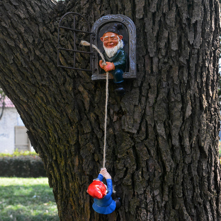 Climbing Gnome Tree Sculpture for Playful Garden Decor